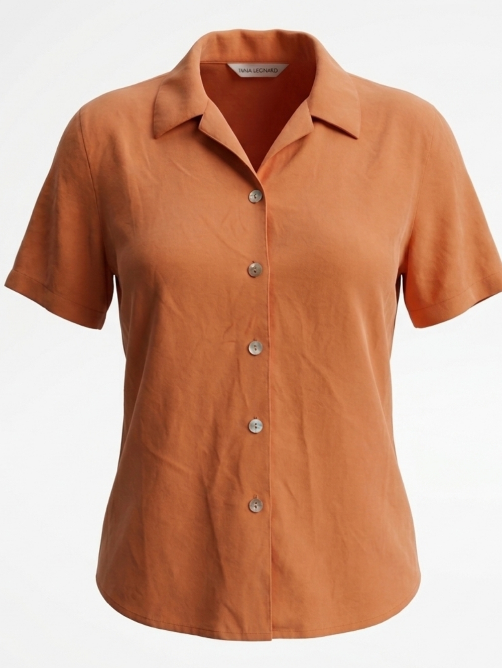 Vintage Bianca Nygard 100% Silk Orange Short Sleeve Women Relaxed Shirt Size 14